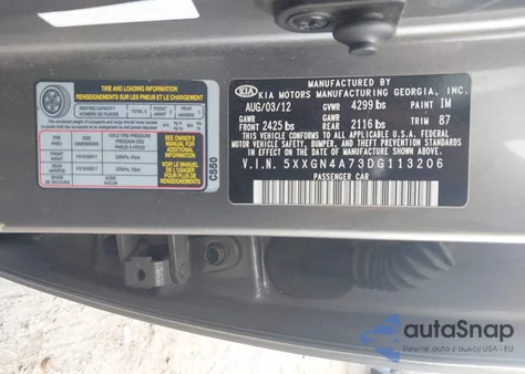 2013 Kia Optima Ex from USA, damaged, VIN 5XXGN4A73DG113206